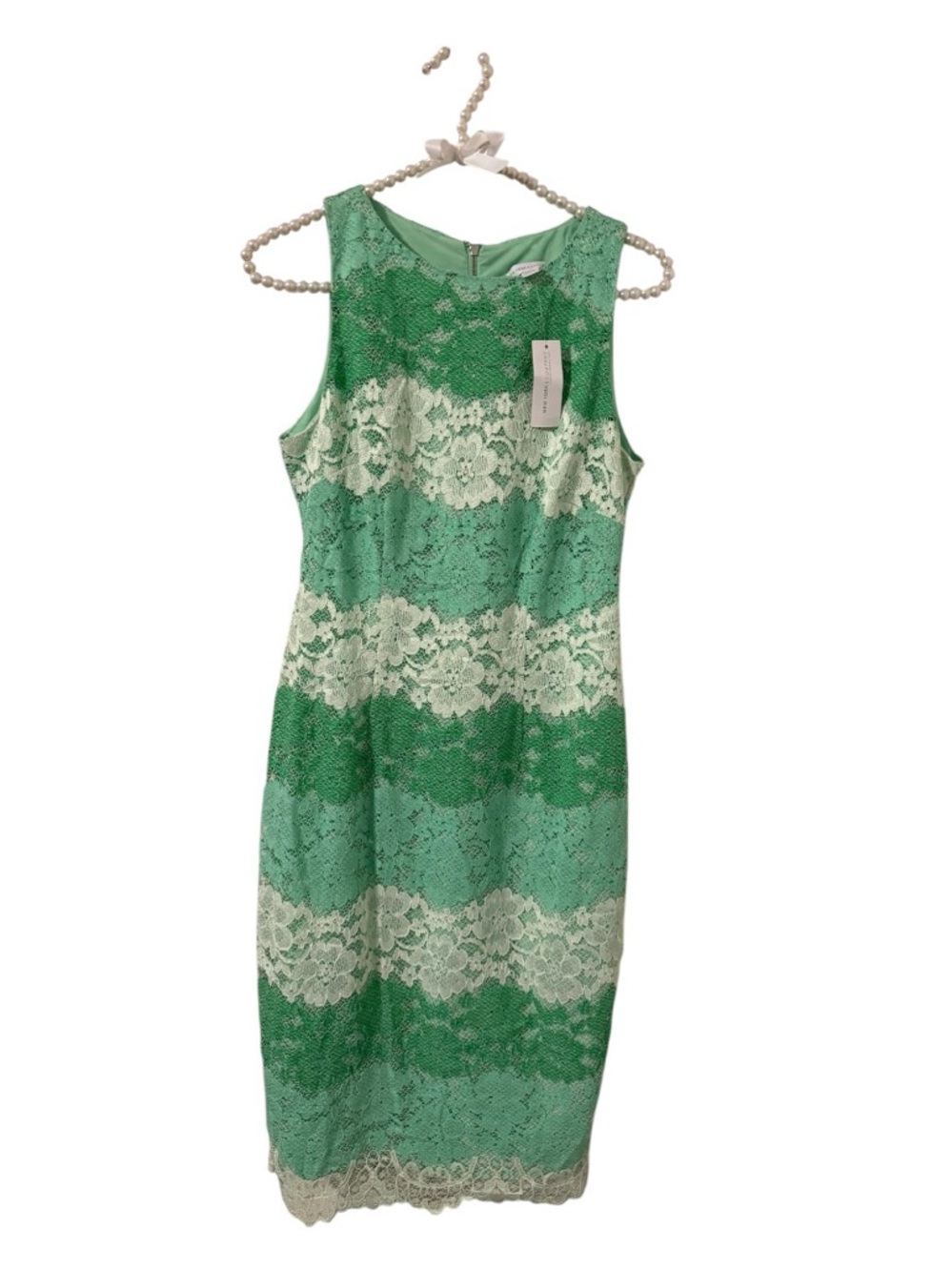 New York & Company Green and Cream Lace Midi Dress